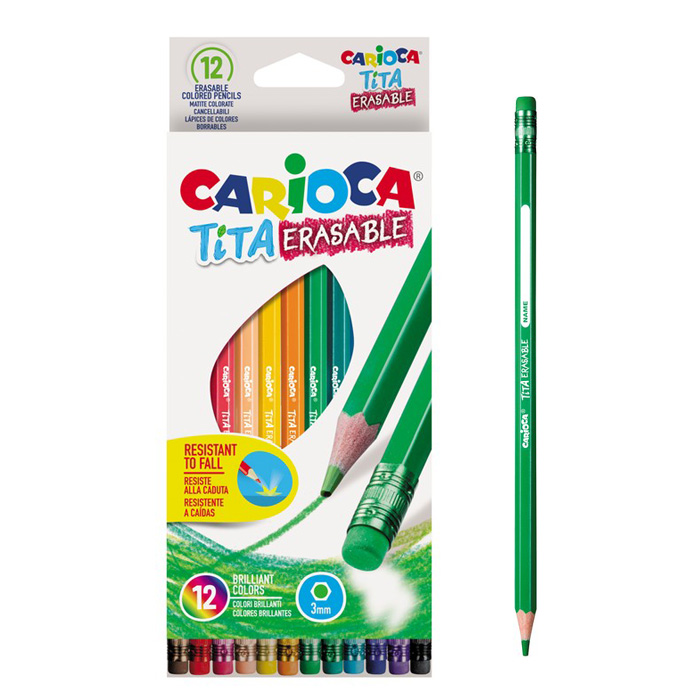 Creioane colorate cu radieră, Tita Erasable, 12/set - Carioca